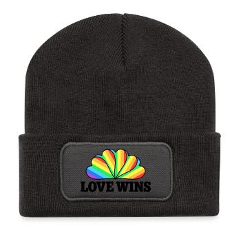 Love Wins - Regenbogen Statement Design - Recycelte Patch Beanie - Dunkelgrau - Vorne