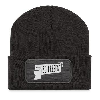 Soyez présent en ce moment, ici et maintenant Texte de citation - Beanie recyclé à patch - charbon - Devant
