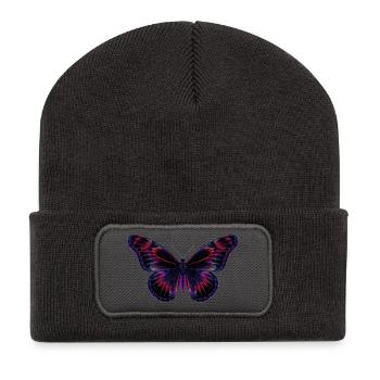 Holographic Neon Butterfly - Recycled Patch Beanie - dark grey - Front