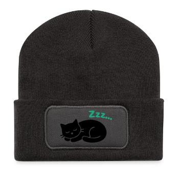 Schlafende Katze Grafik - Recycelte Patch Beanie - Dunkelgrau - Vorne