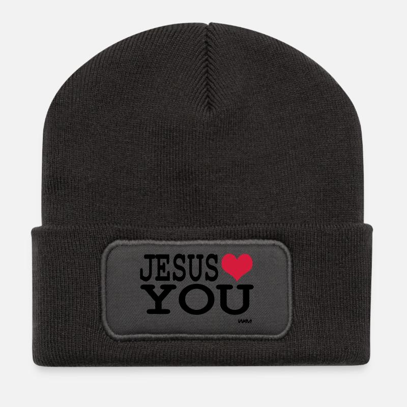 jesus loves you - Recycelte Patch Beanie - Dunkelgrau