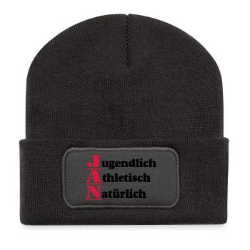 Jan , Vorname,Namensschild,Name,Fun Shirt (25) - Recycelte Patch Beanie - Dunkelgrau - Vorne