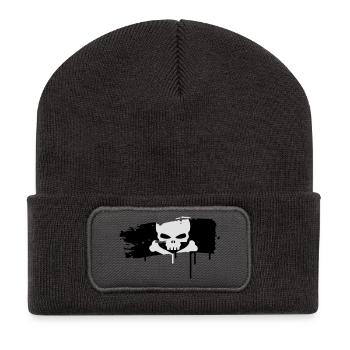 drapeau de pirate peint avec un coup de pinceau - Beanie recyclé à patch - charbon - Devant