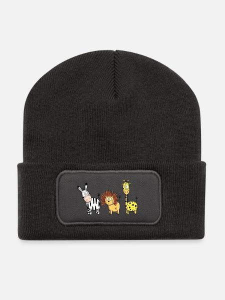 Happy Wildtiere Comic I Beste Freunde Tiere - Recycelte Patch Beanie - Dunkelgrau