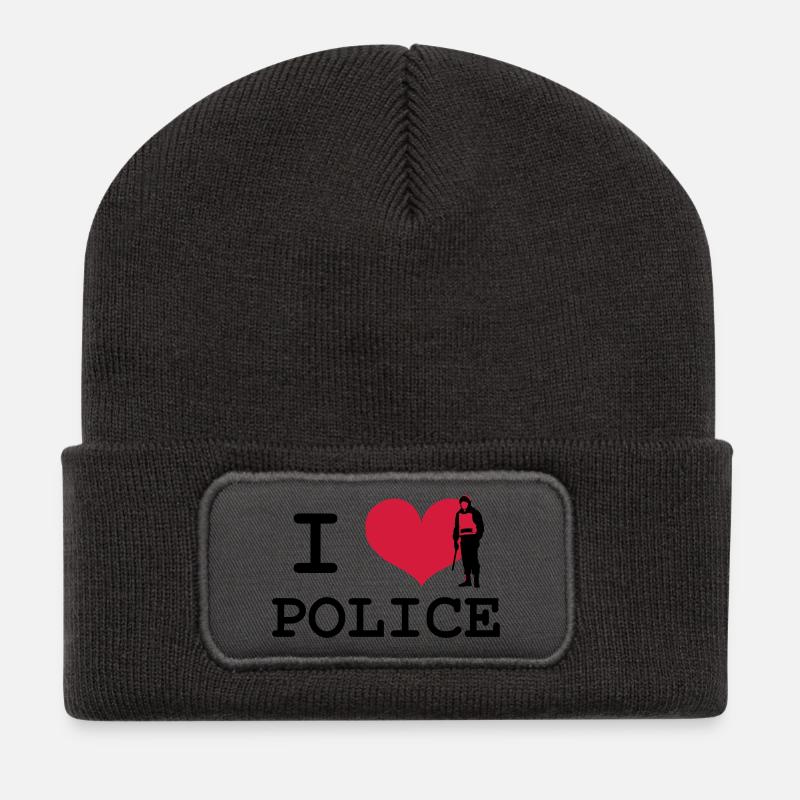 I Love Police - Recycelte Patch Beanie - Dunkelgrau