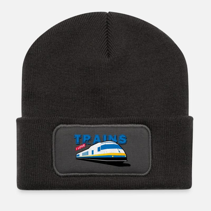 i love trains - Recycelte Patch Beanie - Dunkelgrau