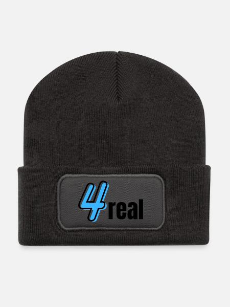 Neon Vier Typografie - Recycelte Patch Beanie - Dunkelgrau