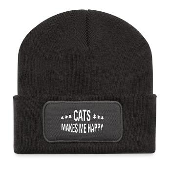 Les chats me rendent heureux - Beanie recyclé à patch - charbon - Devant