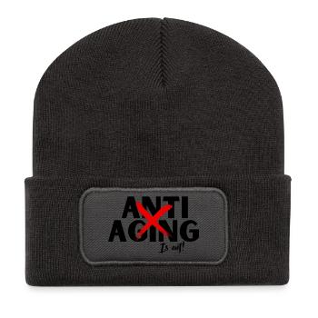 Anti Aging is out, Proving ist die Devise - Recycelte Patch Beanie - Dunkelgrau - Vorne