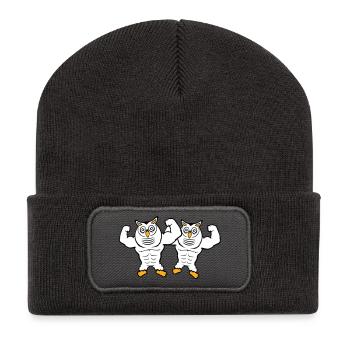2 Owls Bodybuilders Muscles Biceps Poses Gym Rat - Recycled Patch Beanie - dark grey - Front