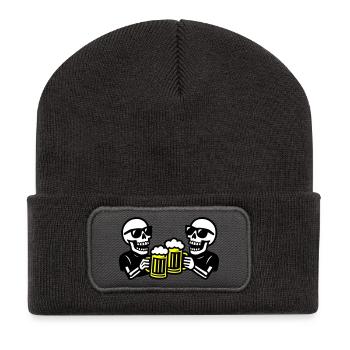 Skelett Party Bier Team - Recycelte Patch Beanie - Dunkelgrau - Vorne
