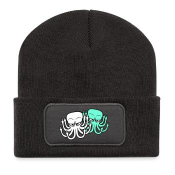 2 Octopus Middle Finger Insult Fuck Off Team - Recycled Patch Beanie - dark grey - Front