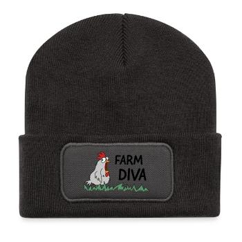 farm diva Hühnerliebe Bäuerin Hendl - Recycelte Patch Beanie - Dunkelgrau - Vorne