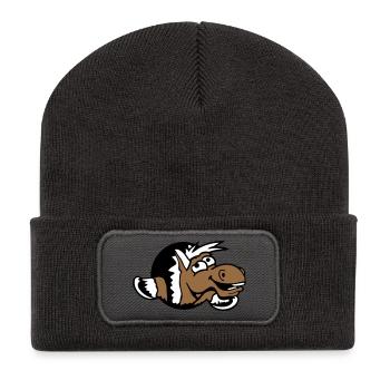 Pferd Lustig Verrückt Loch Lachen Comic Reiten Fun - Recycelte Patch Beanie - Dunkelgrau - Vorne