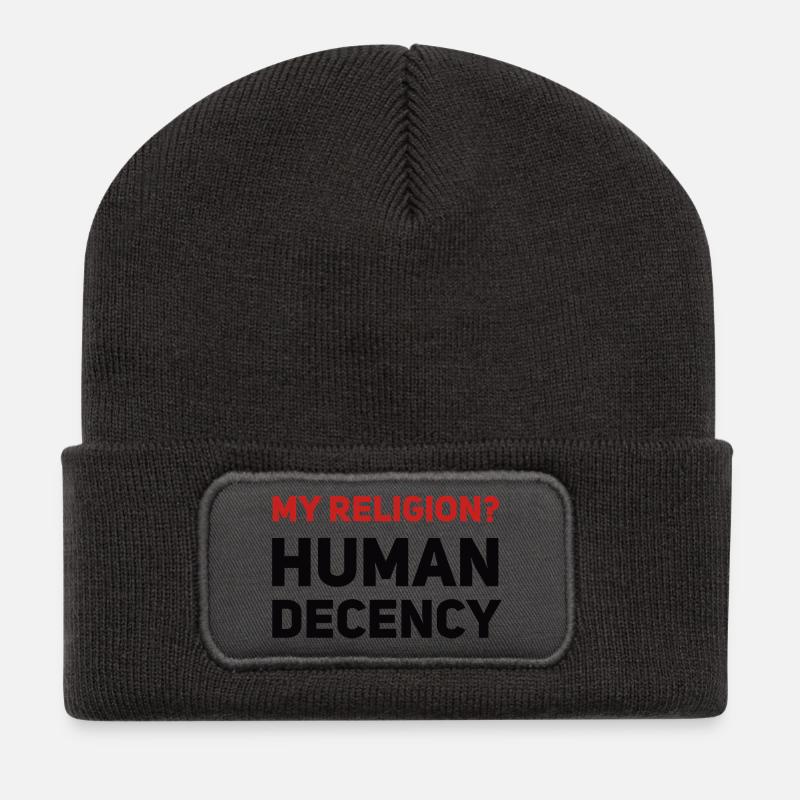 My Religion? Human Decency - Recycelte Patch Beanie - Dunkelgrau