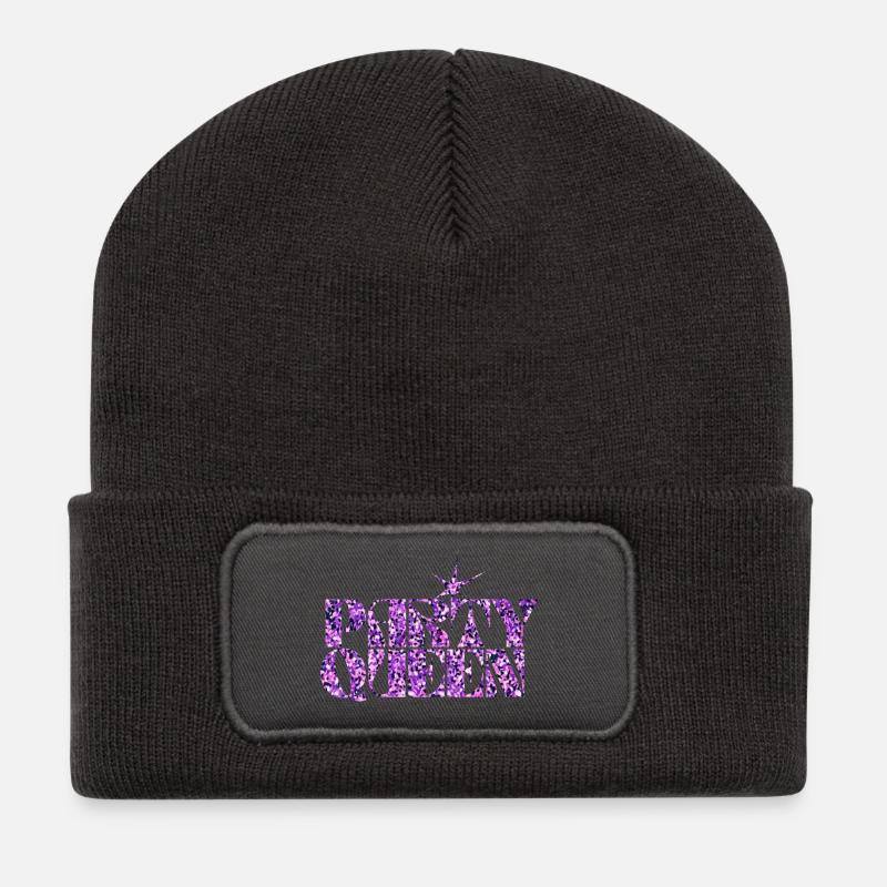 Party Queen Glitzer Typografie - Recycelte Patch Beanie - Dunkelgrau