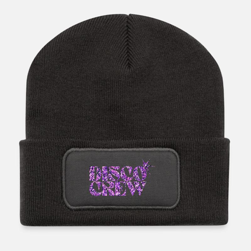 Disco Crew Purple Glitter Logo - Recycled Patch Beanie - dark grey