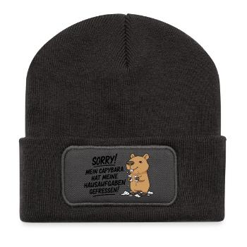 Pardon! Capybara a mangé mes devoirs - Beanie recyclé à patch - charbon - Devant
