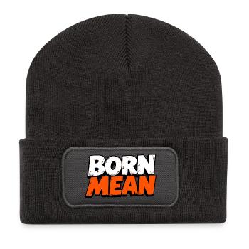 Born Mean – Distressed Text Design - Recycled Patch Beanie - dark grey - Front