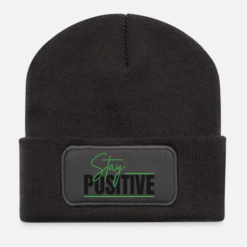 Bleiben Sie positiv im typografischen Design - Recycelte Patch Beanie - Dunkelgrau