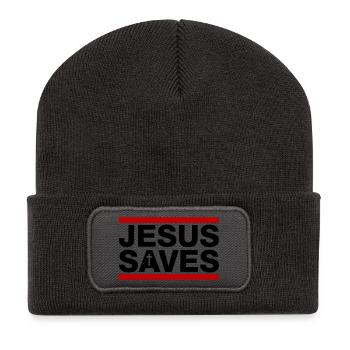 Jesus saves Christian saying - Recycled Patch Beanie - dark grey - Front