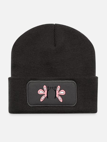 Rosa Schmetterlinge pastell Geschenk für sie - Recycelte Patch Beanie - Dunkelgrau