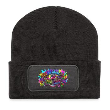 Nur ein Glas – bunte Weinkunst - Recycelte Patch Beanie - Dunkelgrau - Vorne