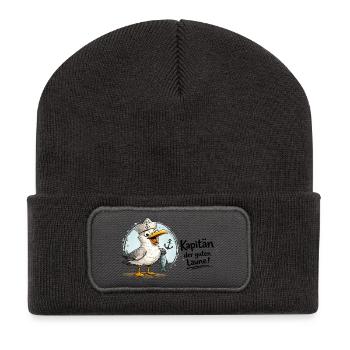 Küstensegler Möwe   - Kapitän der guten Laune - Recycelte Patch Beanie - Dunkelgrau - Vorne