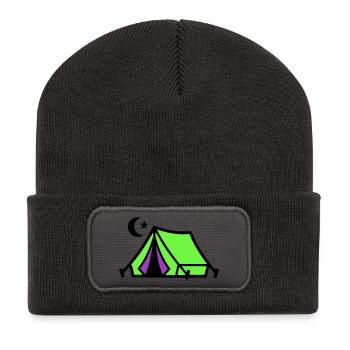 Camping Tent Moon Graphic - Recycled Patch Beanie - dark grey - Front