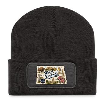North Dakota Peace Garden State Vintage-Aufkleber - Recycelte Patch Beanie - Dunkelgrau - Vorne