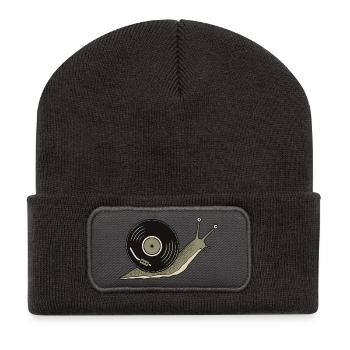 Vintage Vinyl Record Snail - Recycled Patch Beanie - dark grey - Front