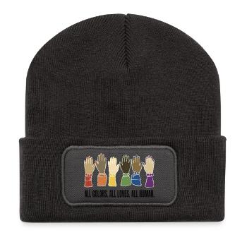 ALL COLORS. ALL LOVES. ALL HUMAN. - Recycelte Patch Beanie - Dunkelgrau - Vorne