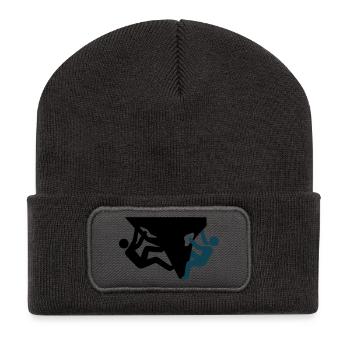 Boulderer Felsen Silhouette - Recycelte Patch Beanie - Dunkelgrau - Vorne
