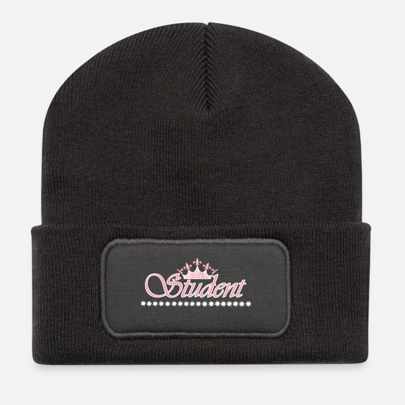 Student Krone - WEISS-ROSE - Recycelte Patch Beanie - Dunkelgrau