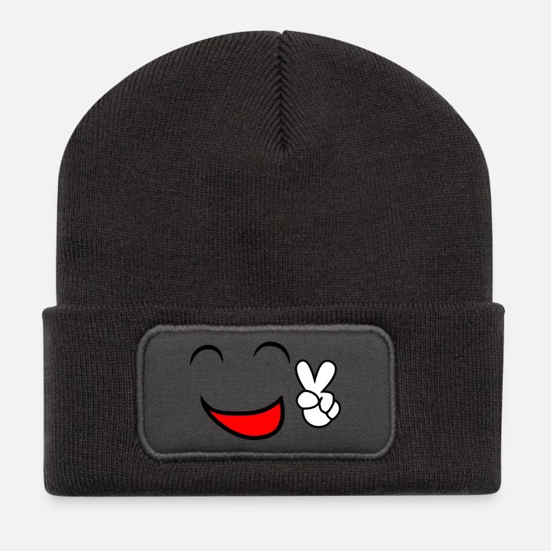 Smiley - Beanie recyclé à patch - charbon