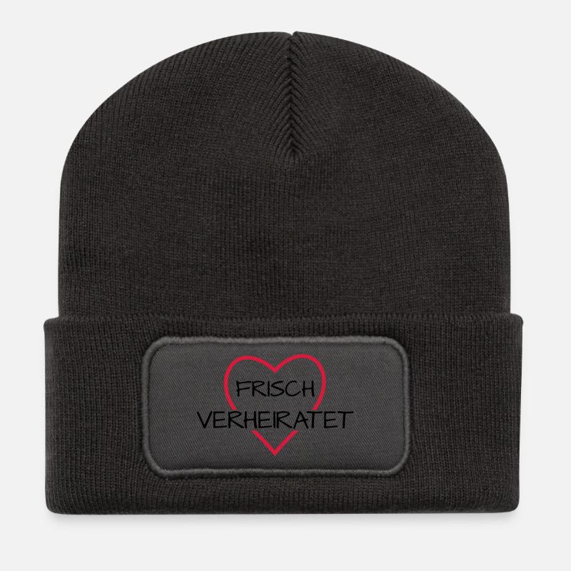 Frisch verheiratet Herz Hochzeit Hochzeitsreise - Recycelte Patch Beanie - Dunkelgrau
