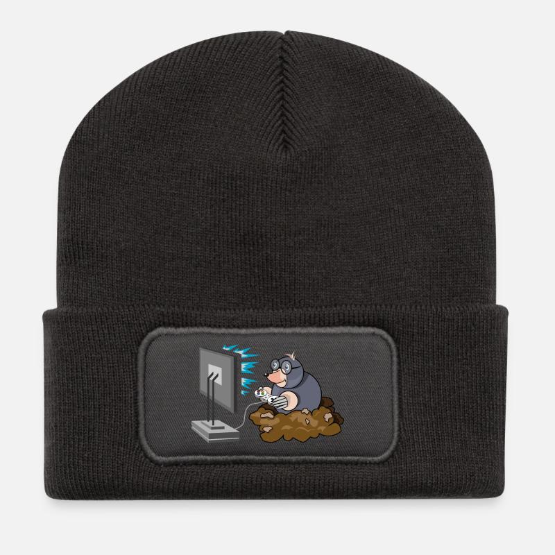 Maulwurf comic Gamer lustig Controller Gaming Logo - Recycelte Patch Beanie - Dunkelgrau