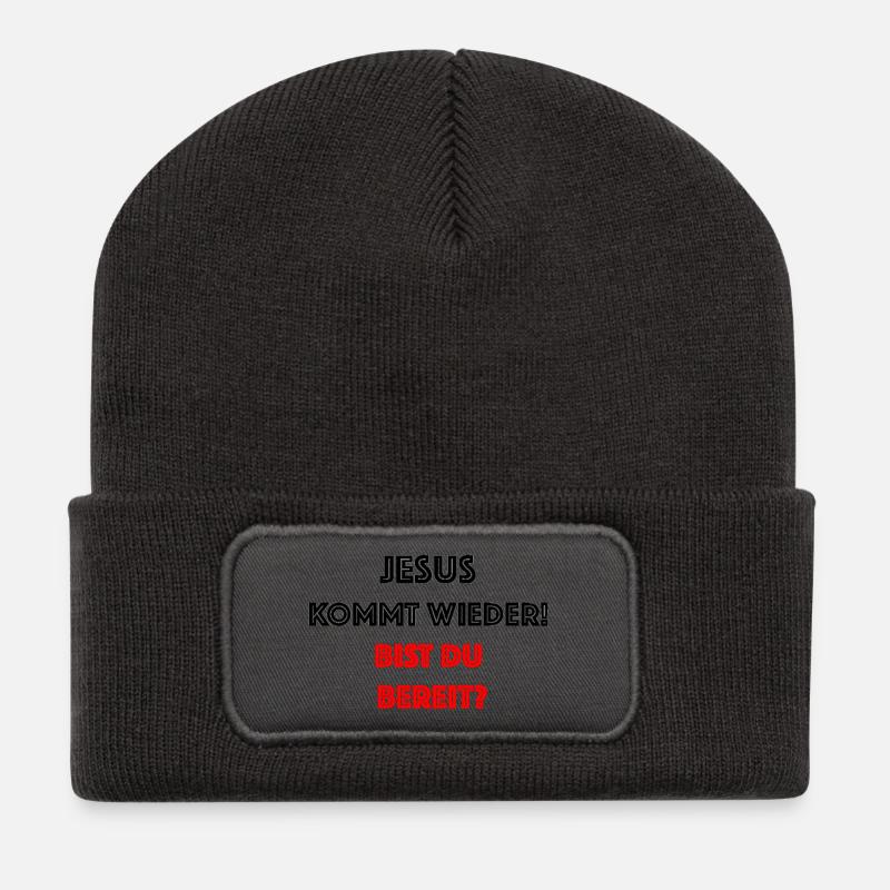 Jesus kommt wieder Bist du bereit - Recycelte Patch Beanie - Dunkelgrau