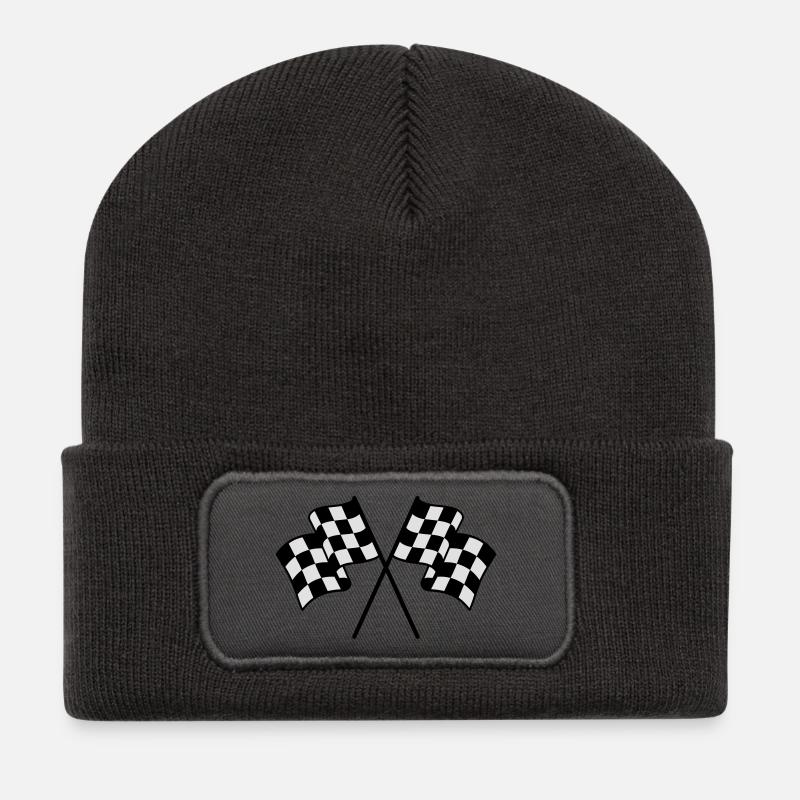 Drapeaux à Damier 2 couleur - Beanie recyclé à patch - charbon