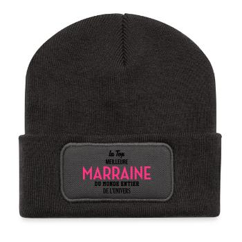 Marraine / Tante / Tata / Famille / Filleul - Beanie recyclé à patch - charbon - Devant