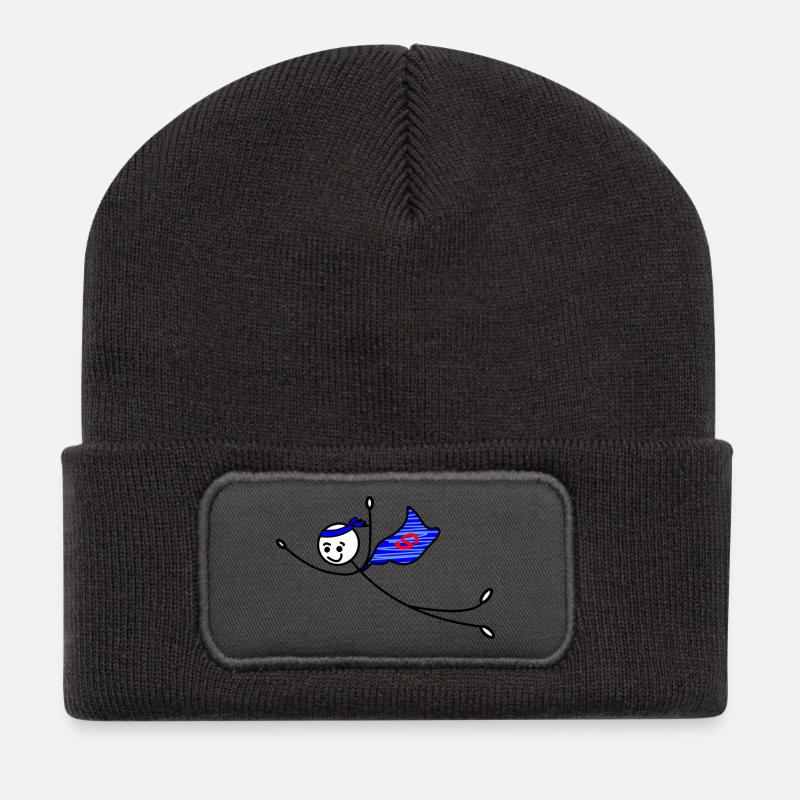 Superhelden-Strichmännchen - Recycelte Patch Beanie - Dunkelgrau