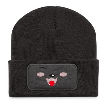 lachendes katzengesicht, lustige Tees - Recycelte Patch Beanie - Dunkelgrau - Vorne