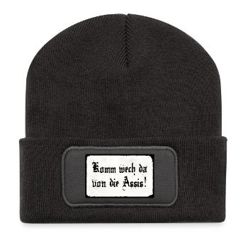 Komm wech da von die Assis - Recycelte Patch Beanie - Dunkelgrau - Vorne