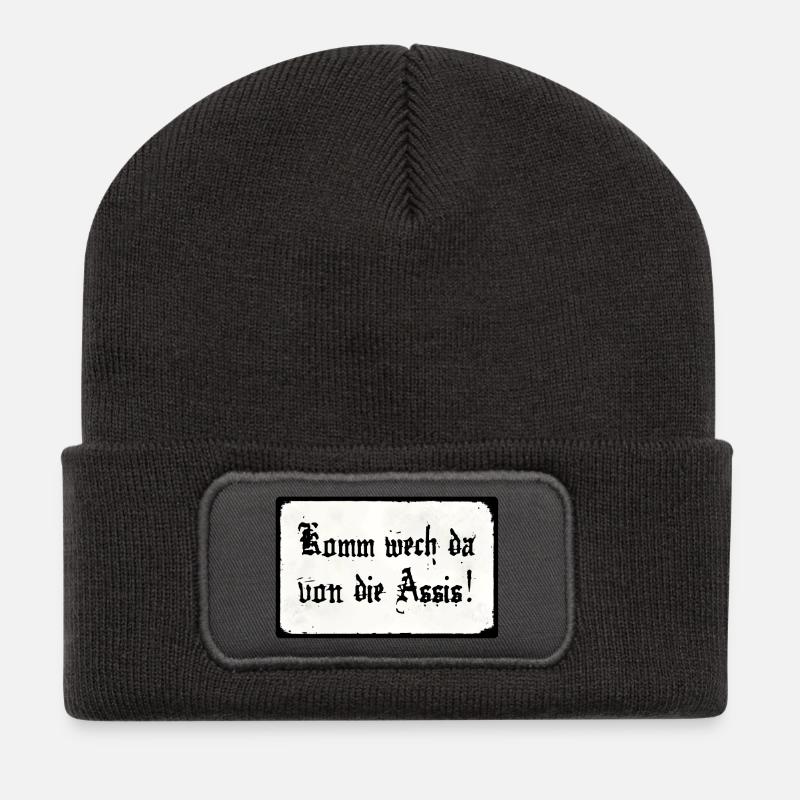 Komm wech da von die Assis - Recycelte Patch Beanie - Dunkelgrau