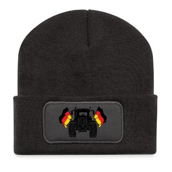 Traktor zwei Fahnen Deutschland - Recycelte Patch Beanie - Dunkelgrau - Vorne