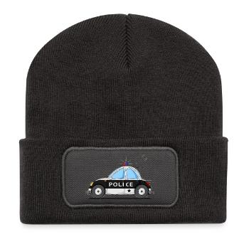 Polizeiauto Police Schwarz - Recycelte Patch Beanie - Dunkelgrau - Vorne