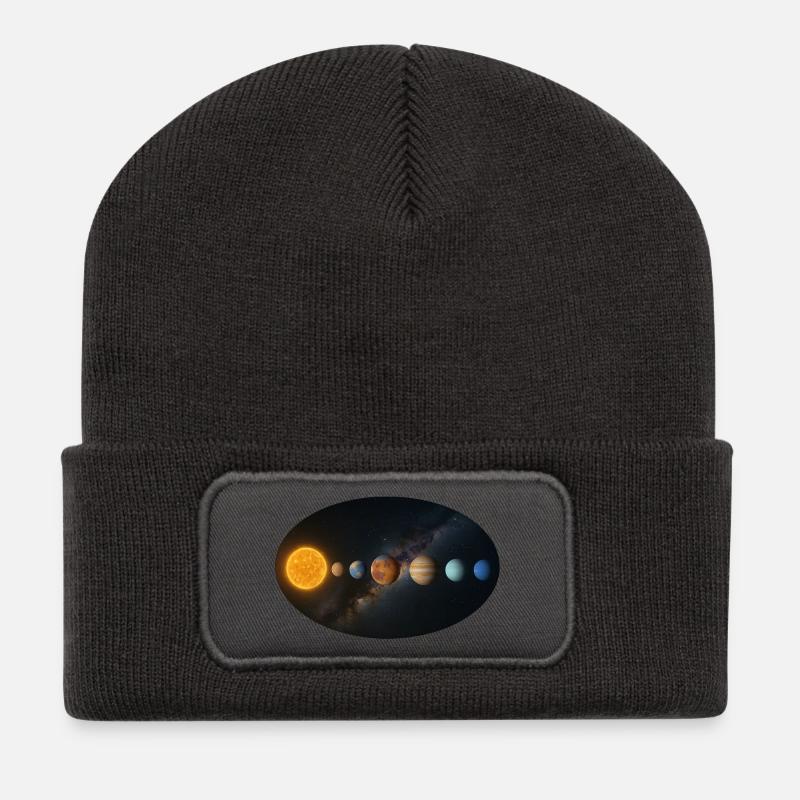 Sonne - Sonnensystem - Planeten - Recycelte Patch Beanie - Dunkelgrau