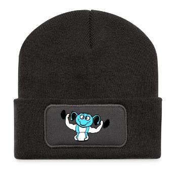 Raupe Bodybuilder Muskelaufbau Stark Fitness Gym - Recycelte Patch Beanie - Dunkelgrau - Vorne