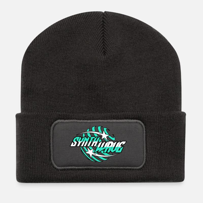 Synth Wave Synthesizer  - Recycelte Patch Beanie - Dunkelgrau