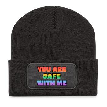 Du bist bei mir sicher - Recycelte Patch Beanie - Dunkelgrau - Vorne